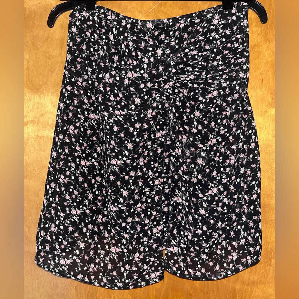 Francesca's Black and Pink Floral Tie-Front Skirt